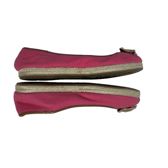 Isaac Mizrahi Starfish Espadrille Flat Shoes Sz 8 Pink Canvas Beaded Summer Vibe - Picture 5 of 12